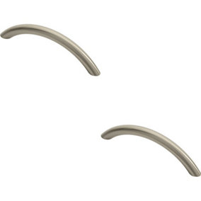 2x Curved Bow Cabinet Pull Handle 119 x 10mm 96mm Fixing Centres Satin Nickel