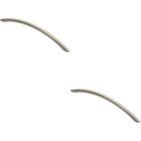 2x Curved Bow Cabinet Pull Handle 226 x 10mm 192mm Fixing Centers Satin Nickel