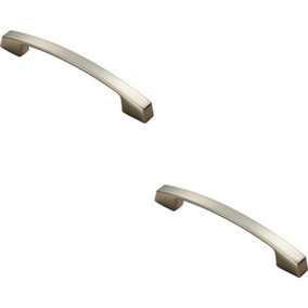 2x Curved Bridge Pull Handle 169 x 14mm 128mm Fixing Centres Satin Nickel