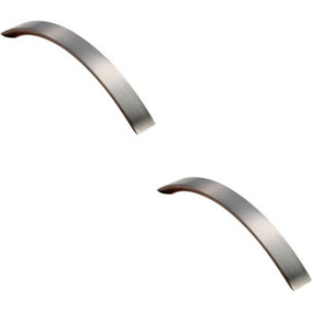 2x Curved Convex Grip Pull Handle 141 x 14mm 128mm Fixing Centres Satin Nickel