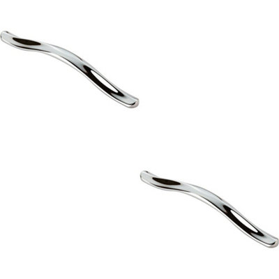 2x Curved Cupboard Pull Handle with Ridge 192mm Fixing Centres Polished Chrome