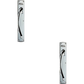 2x Curved Left Handed Door Pull Handle Engraved with 'Pull' Polished Chrome