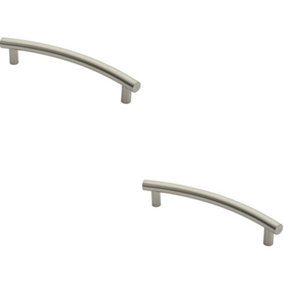 2x Curved T Bar Door Pull Handle 420 x 30mm 350mm Fixing Centres Satin Steel