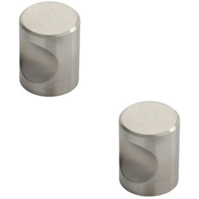 2x Cylindrical Cupboard Door Knob 20mm Diameter Stainless Steel