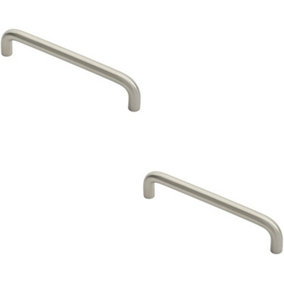 2x D Shape Cabinet Pull Handle 138 x 10mm 128mm Fixing Centres Satin Steel