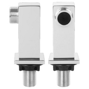 2x Deck Mount Bath Tap Square Shaped Chrome Plated Brass Pillar Faucet Set