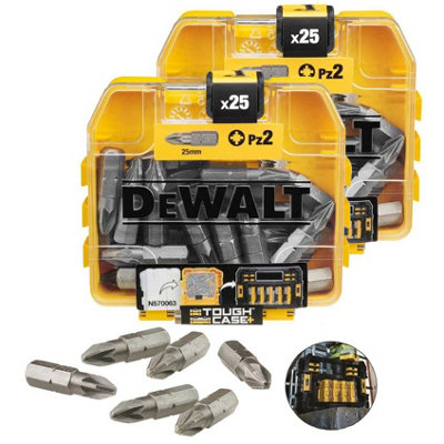 2X Dewalt 25 Piece PZ2 Standard Tic Tac Pozi Screwdriver Bit Set Flex Tough Case