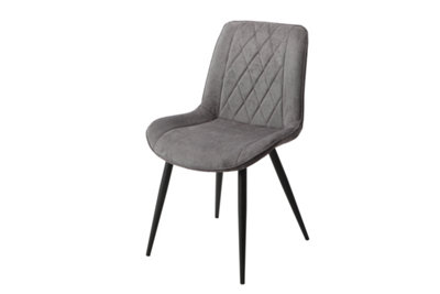 2x Diamond Stitch Grey Fabric Dining Chair, Black Tapered Legs | DIY at B&Q