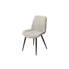 2x Diamond Stitch Lt Grey Cord Fabric Dining Chair, Black Tapered Legs
