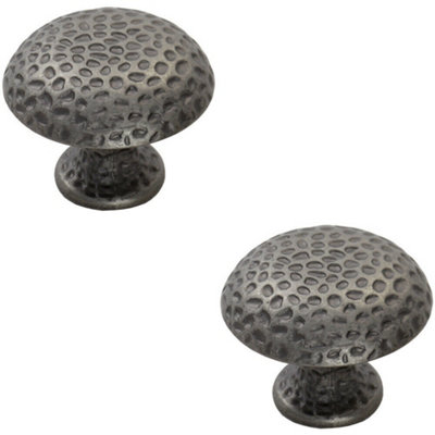 2x Dimpled Mushroom Cupboard Door Knob 38mm Dia Antique Steel Cabinet Handle