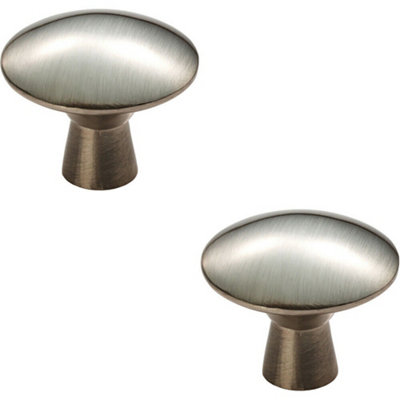 2x Disc Shaped Cabinet Door Knob on Tapered Stem 27mm Dia Satin Nickel