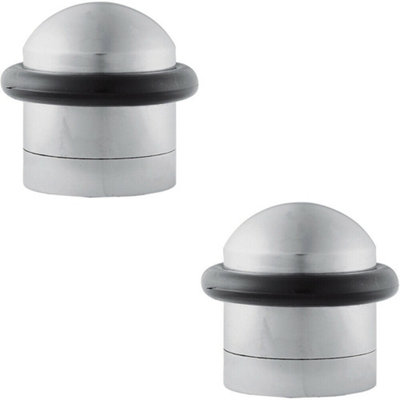 2x Dome Topped Floor Mounted Door Stop Rubber Buffer 38mm Dia Satin Chrome
