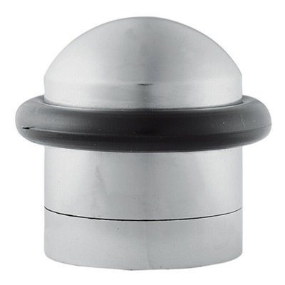 2x Dome Topped Floor Mounted Door Stop Rubber Buffer 38mm Dia Satin Chrome