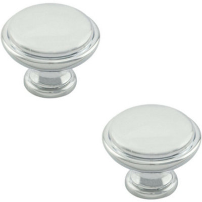 2x Domed Top Cupboard Door Knob 34mm Diameter Polished Chrome