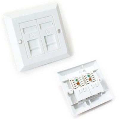 2x Double Twin Port CAT6 IDC Wall Outlet RJ45 2 Way Face Plate Network Socket