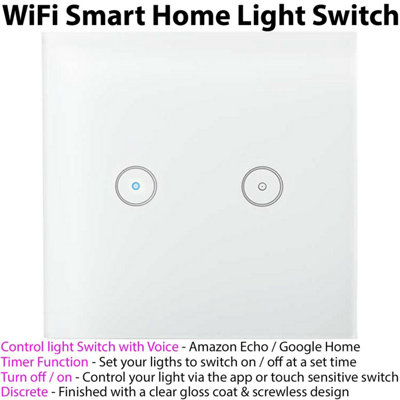 2x Double WiFi Light Switch & Auto Timer Wireless Control Lamp Wall Plate