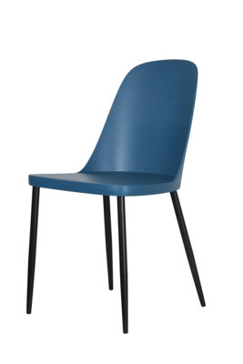 2x Duo Chair, Blue Plastic Seat With Black Metal Legs