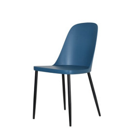 2x Duo Chair, Blue Plastic Seat With Black Metal Legs