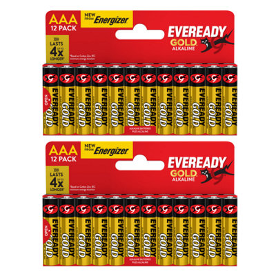 2x Eveready Gold AAA Alkaline Batteries, Pack of 12 (24x Batteries in ...