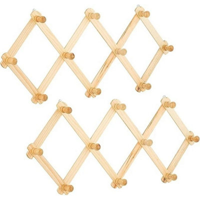 2X Expandable Wooden Coat Rack Hanger Hat Closet Hook Foldable