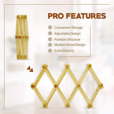 2X Expandable Wooden Coat Rack Hanger Hat Closet Hook Foldable