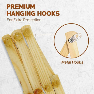 2X Expandable Wooden Coat Rack Hanger Hat Closet Hook Foldable