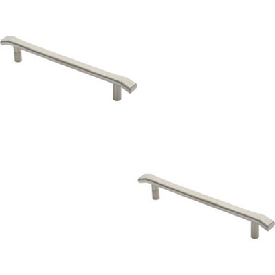 2x Flat Bar Pull Handle with Chamfered Edges 300mm Fixing Centres Satin Steel