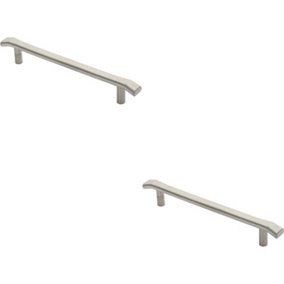 2x Flat Bar Pull Handle with Chamfered Edges 300mm Fixing Centres Satin Steel