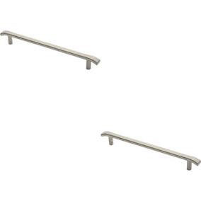 2x Flat Bar Pull Handle with Chamfered Edges 400mm Fixing Centres Satin Steel