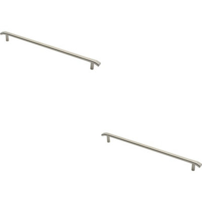 2x Flat Bar Pull Handle with Chamfered Edges 600mm Fixing Centres Satin Steel