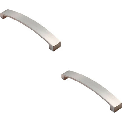 2x Flat Curved Bow Pull Handle 172 x 25mm 160mm Fixing Centres Satin Nickel