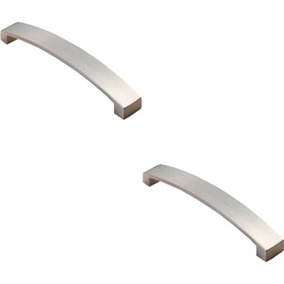2x Flat Curved Bow Pull Handle 172 x 25mm 160mm Fixing Centres Satin Nickel