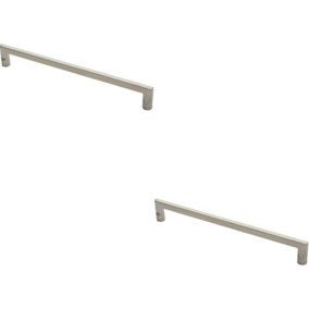2x Flat D Bar Door Pull Handle 475 x 15mm 350mm Fixing Centres Satin Steel