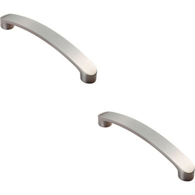 2x Flat Fronted Bow Pull Handle 140 x 12mm 128mm Fixing Centres Satin Nickel