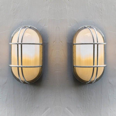 2x Garden Trading St Ives Bulk Head Cage Nautical Mains Fishermans Wall Light