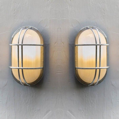 2x Garden Trading St Ives Bulk Head Cage Nautical Mains Fishermans Wall Light