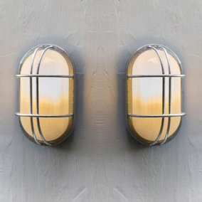 2x Garden Trading St Ives Bulk Head Cage Nautical Mains Fishermans Wall Light
