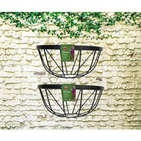 2x Garden Wall Trough Planter 16 Inch Wrought Iron Wall Mounted Black Flower Basket