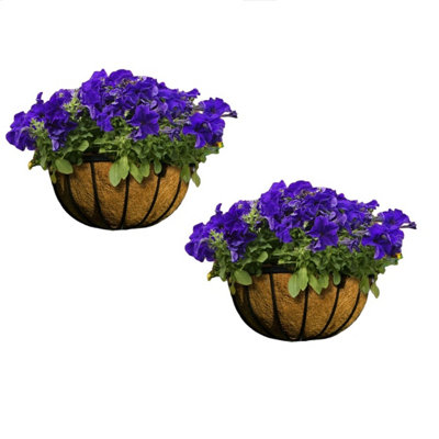2x Garden Wall Trough Planters & Coco Liners 16 Inch Wrought Iron Wall Basket