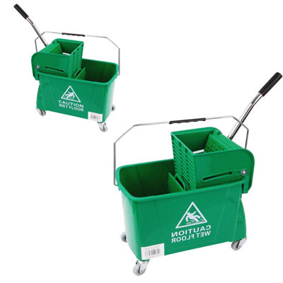2x Green Wet Floor 20 Litre Strong Durable Kentucky Dual Bucket & Wringer Floor Cleaning System With Wheels & Handle