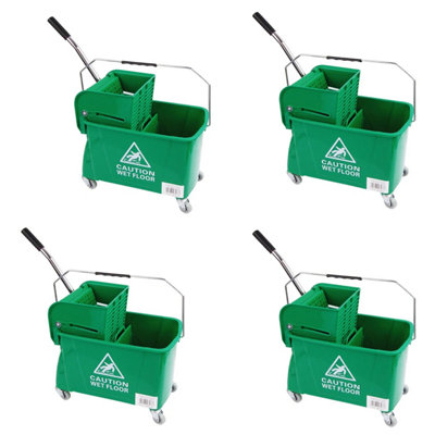 2x Green Wet Floor 20 Litre Strong Durable Kentucky Dual Bucket & Wringer Floor Cleaning System With Wheels & Handle