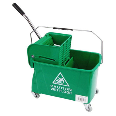 2x Green Wet Floor 20 Litre Strong Durable Kentucky Dual Bucket & Wringer Floor Cleaning System With Wheels & Handle - 3
