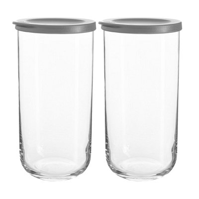 2x Grey 1.4L Duo Glass Food Storage Jars Large Tea Coffee Spice Pasta