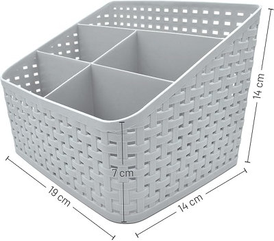 2x Grey Plastic Vanity Storage Basket - 5-Grid Makeup Organiser for Bathroom