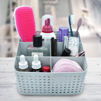 2x Grey Plastic Vanity Storage Basket - 5-Grid Makeup Organiser for Bathroom - 5