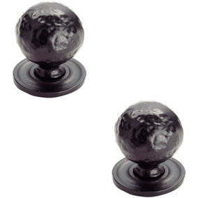 2x Hammered Ball Cupboard Door Knob 33mm Diameter Black Antique Cabinet Handle