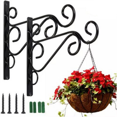 2x Heavy Duty Metal Hanging Basket Brackets Garden Plant Hanger Hook Wall Decor