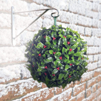 2x Holly Berry Topiary LED Ball - 20 Solar Powered LED Lights in Holly Berry Topiary Ball - Solar Powered - Christmas Xmas Outdoor