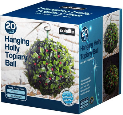 2x Holly Berry Topiary LED Ball - 20 Solar Powered LED Lights in Holly Berry Topiary Ball - Solar Powered - Christmas Xmas Outdoor - 3