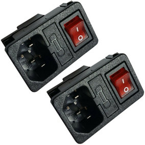 2x IEC C14 Switched Power Socket 10A Snap on Panel Chassis Mount Connector